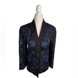 Debra Deroo Embroidered Beaded Cotton Black  Blazer Jacket sz PM